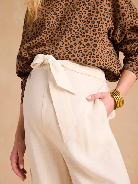 Wide-Leg Trousers in Lightweight Linen Blend for Maternity by ENVIE DE FRAISE beige - vertbaudet enfant 
