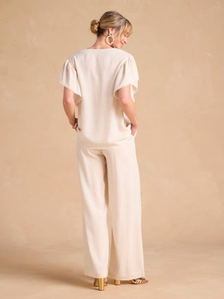 Linen Blouse for Maternity & Nursing by ENVIE DE FRAISE beige+khaki - vertbaudet enfant 