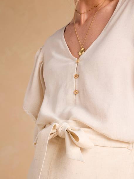 Linen Blouse for Maternity & Nursing by ENVIE DE FRAISE beige+khaki - vertbaudet enfant 