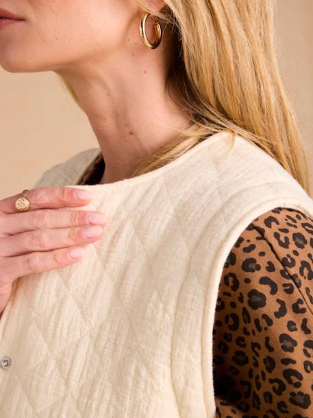 Veste matelassée évolutive avec protège-bébé grossesse et post grossesse en gaze de coton écru+kaki - vertbaudet enfant 