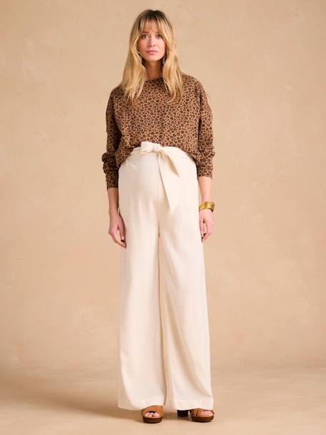 Wide-Leg Trousers in Lightweight Linen Blend for Maternity by ENVIE DE FRAISE beige - vertbaudet enfant 