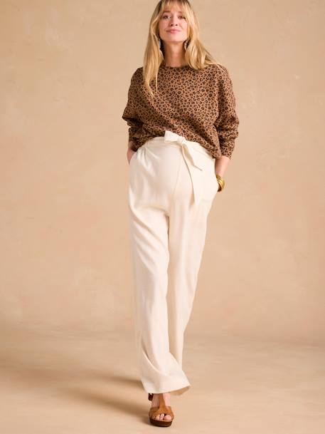 Wide-Leg Trousers in Lightweight Linen Blend for Maternity by ENVIE DE FRAISE beige - vertbaudet enfant 