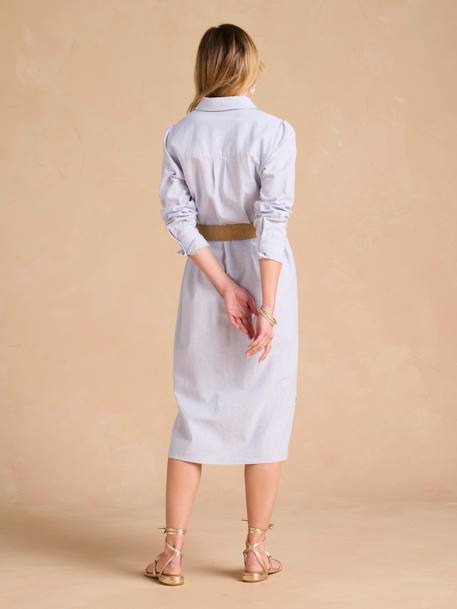 Robe chemise longue en lin mélangé grossesse et allaitement coton effet lin noir+rayé bleu - vertbaudet enfant 