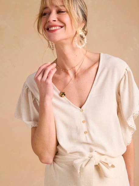 Linen Blouse for Maternity & Nursing by ENVIE DE FRAISE beige+khaki - vertbaudet enfant 