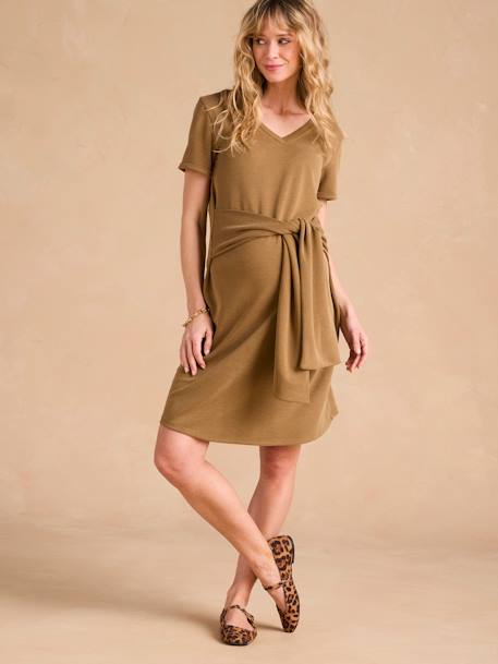 Robe courte grossesse bandeau noué devant olive - vertbaudet enfant 