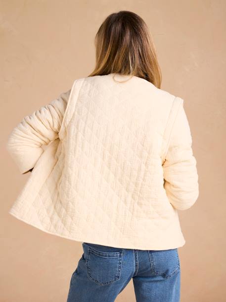 Veste matelassée évolutive avec protège-bébé grossesse et post grossesse en gaze de coton écru+kaki - vertbaudet enfant 