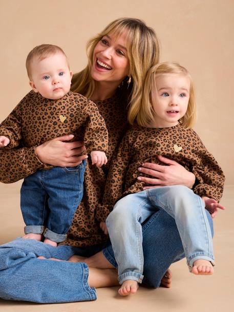 Sweat fille léopard coeur doré capsule famille beige+gris foncé - vertbaudet enfant 