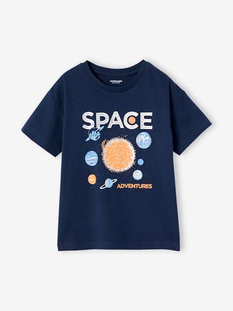 Boys' sparkly space print T-shirt almond green+night blue - vertbaudet enfant 