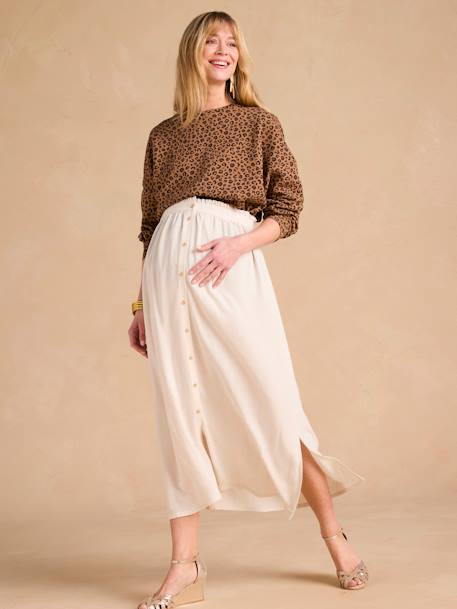 Long Viscose & Linen Skirt for Maternity, by ENVIE DE FRAISE beige - vertbaudet enfant 