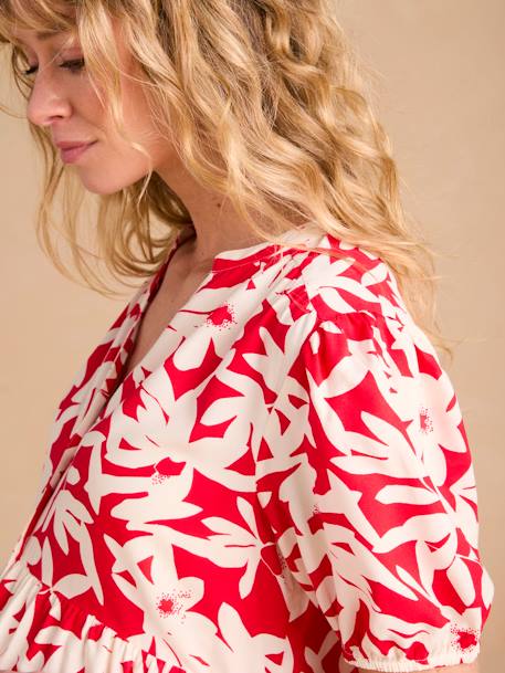 Short Floral Maternity Dress, ENVIE DE FRAISE khaki+red - vertbaudet enfant 