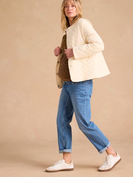 Veste matelassée évolutive avec protège-bébé grossesse et post grossesse en gaze de coton écru+kaki - vertbaudet enfant 