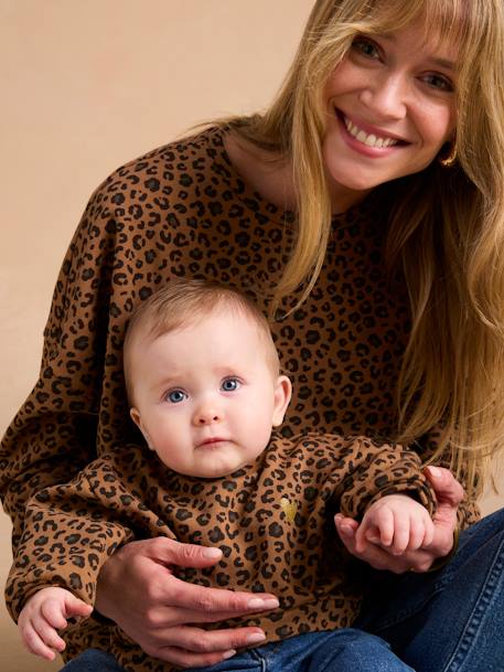 Leopard-print sweatshirt with a heart motif for baby and mum, from the ENVIE DE FRAISE capsule collection beige+dark grey - vertbaudet enfant 