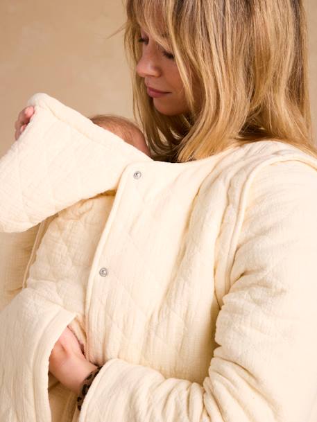 Veste matelassée évolutive avec protège-bébé grossesse et post grossesse en gaze de coton écru+kaki - vertbaudet enfant 