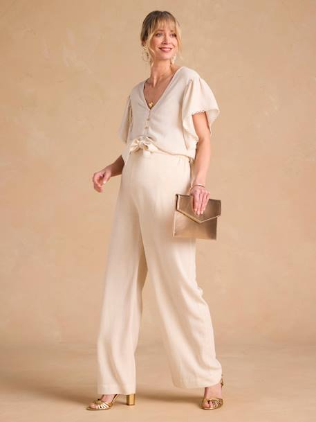 Linen Blouse for Maternity & Nursing by ENVIE DE FRAISE beige+khaki - vertbaudet enfant 