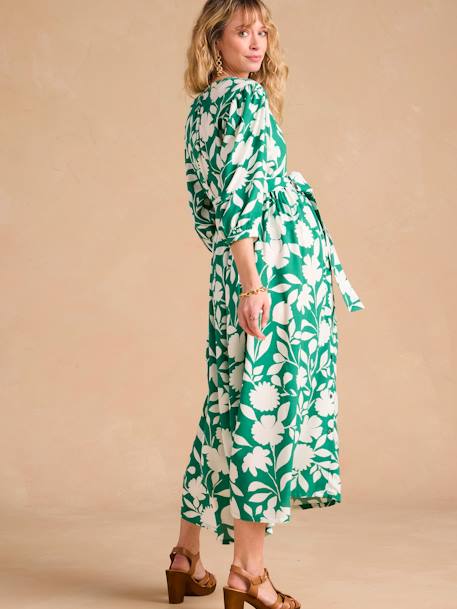Robe longue motifs fleurs grossesse et allaitement vert - vertbaudet enfant 