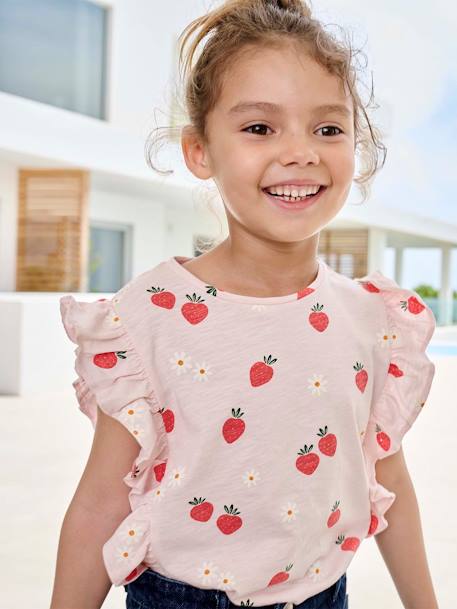 Frilly strawberry print T-shirt for girls pale pink - vertbaudet enfant 