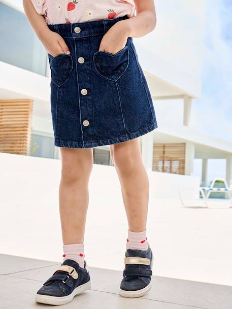 Hook-and-Loop Trainers in Leather for Girls brown+navy blue - vertbaudet enfant 