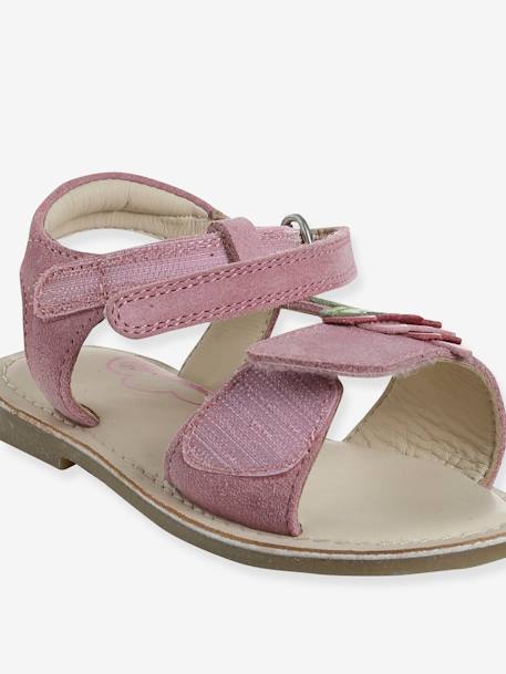Leather Sandals with Hook-and-Loop Strap for Children, Designed for Autonomy raspberry pink - vertbaudet enfant 