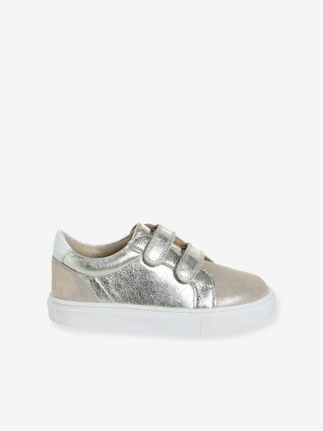 Leather Hook-&-Loop Trainers for Children, Designed for Autonomy gold+printed beige - vertbaudet enfant 