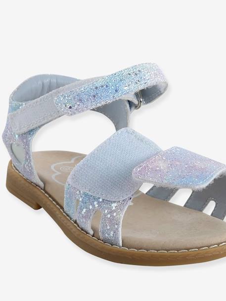 Glittery Hook-and-Loop Sandals for Girls printed white+set blue - vertbaudet enfant 