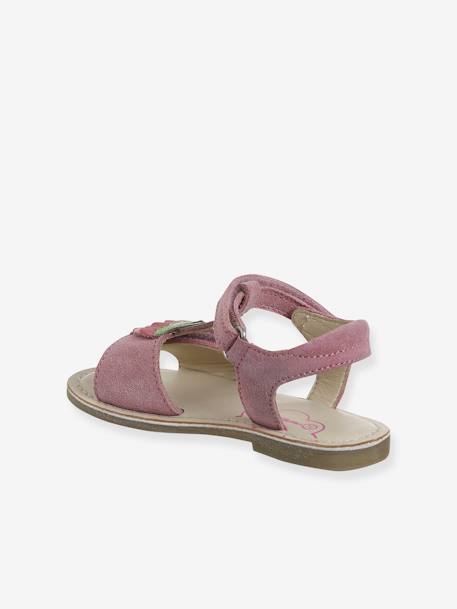 Leather Sandals with Hook-and-Loop Strap for Children, Designed for Autonomy raspberry pink - vertbaudet enfant 
