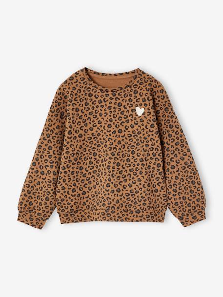 Sweat fille léopard coeur doré capsule famille beige+gris foncé - vertbaudet enfant 