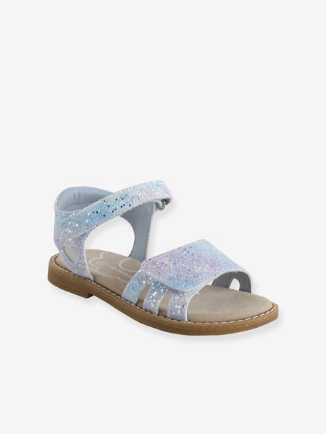 Glittery Hook-and-Loop Sandals for Girls printed white+set blue - vertbaudet enfant 