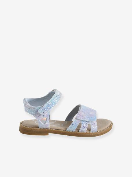 Glittery Hook-and-Loop Sandals for Girls printed white+set blue - vertbaudet enfant 