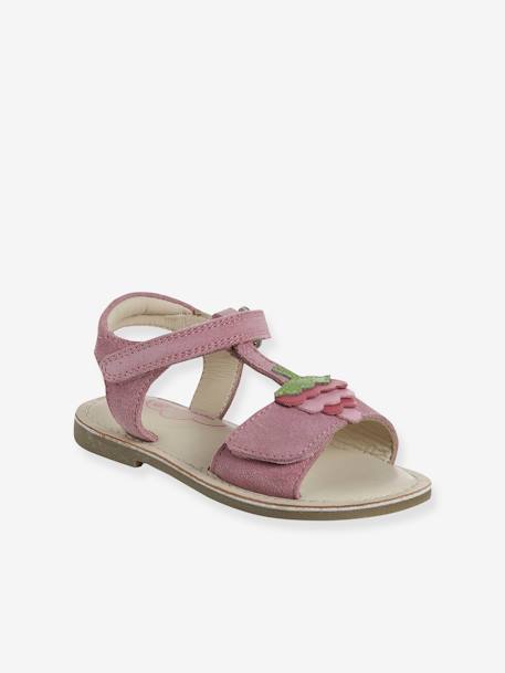 Leather Sandals with Hook-and-Loop Strap for Children, Designed for Autonomy raspberry pink - vertbaudet enfant 