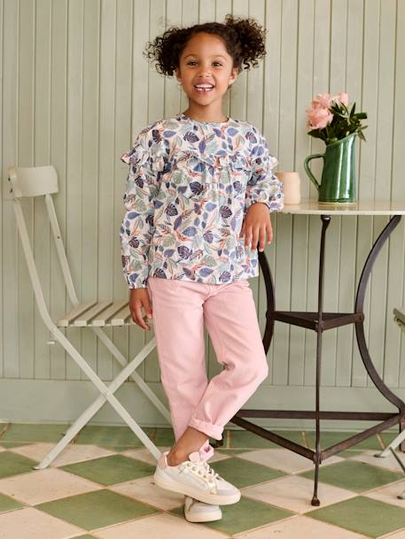 Floral print frill blouse for girls ecru+navy blue+printed white - vertbaudet enfant 