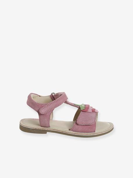 Leather Sandals with Hook-and-Loop Strap for Children, Designed for Autonomy raspberry pink - vertbaudet enfant 