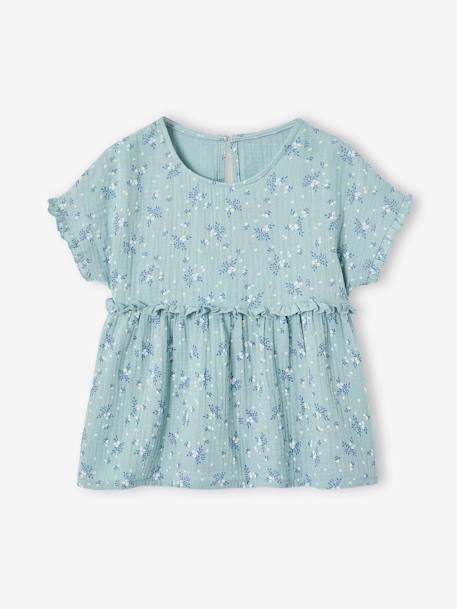 Printed cotton gauze blouse for girls beige+grey blue+vanilla - vertbaudet enfant 