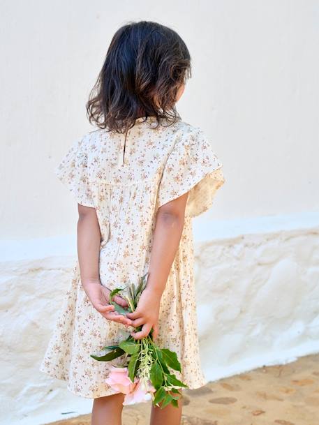 Robe fille en gaze de coton imprimée beige+beige imprimé+rose+rose pâle+vanille - vertbaudet enfant 