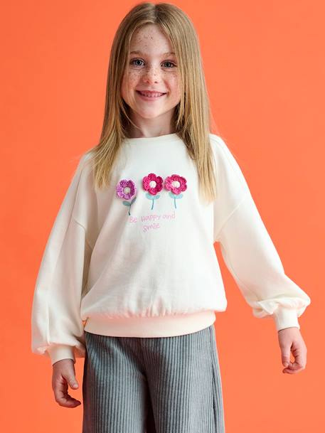 Sweat fille motif fantaisie écru+gris chiné+indigo - vertbaudet enfant 