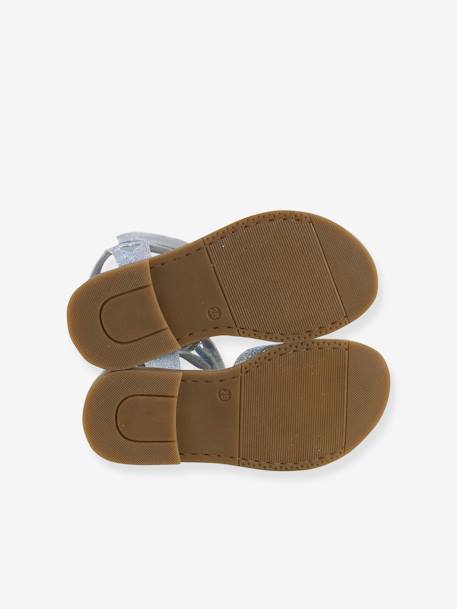 Glittery Hook-and-Loop Sandals for Girls printed white+set blue - vertbaudet enfant 