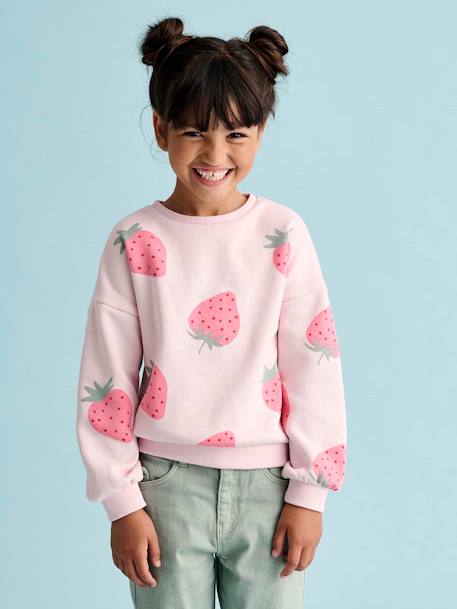 Sweat fille motifs fantaisie beige imprimé+blanc imprimé+rose+vanille - vertbaudet enfant 