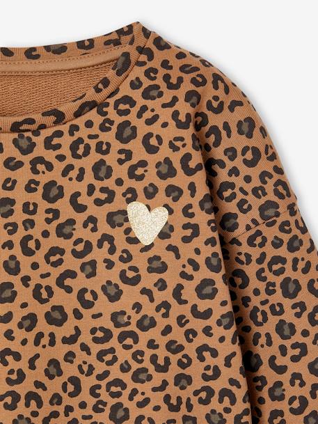 Sweat fille léopard coeur doré capsule famille beige+gris foncé - vertbaudet enfant 