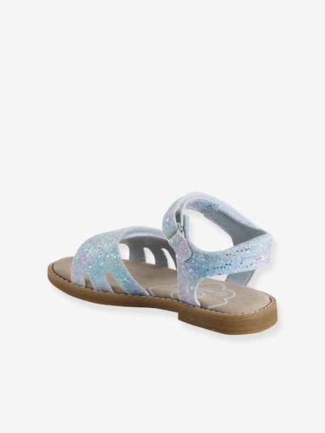 Glittery Hook-and-Loop Sandals for Girls printed white+set blue - vertbaudet enfant 