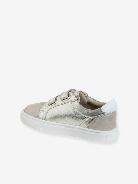 Leather Hook-&-Loop Trainers for Children, Designed for Autonomy gold+printed beige - vertbaudet enfant 