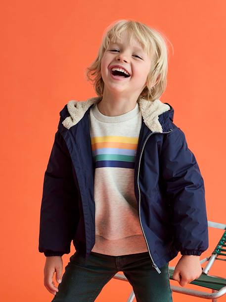 Coupe-vent garçon doublé sherpa à capuche caramel+kaki+marine+olive - vertbaudet enfant 