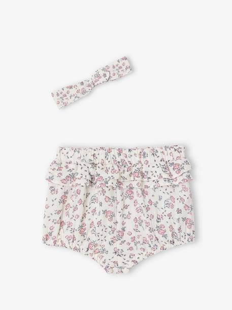 Bloomer and headband set with floral print ecru - vertbaudet enfant 