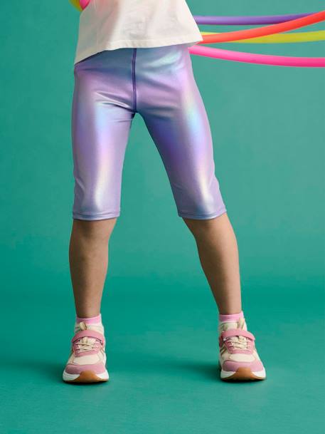 Girls' iridescent cycling shorts and t-shirt set lilac - vertbaudet enfant 