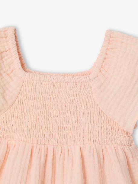 Smocked Dress in Cotton Gauze for Babies rosy apricot+sweet pink - vertbaudet enfant 