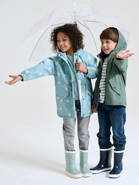 Hooded Raincoat with Magical Motifs for Girls GREEN MEDIUM ALL OVER PRINTED+rose+sky blue - vertbaudet enfant 