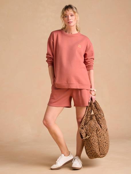 Ensemble grossesse 'Cool Mom' sweat et short en molleton terracotta - vertbaudet enfant 