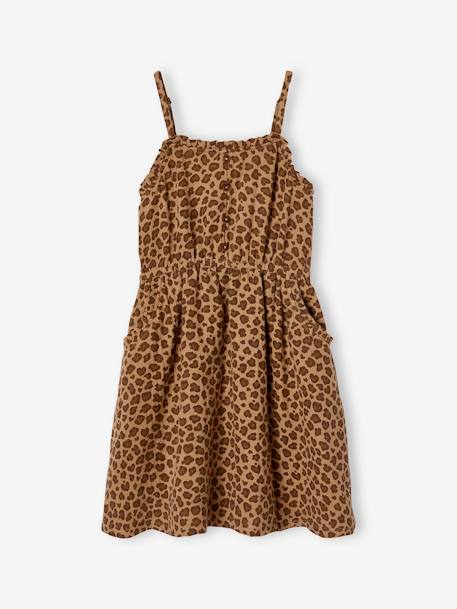 Robe à bretelles fille en gaze de coton beige+corail+sable+vert émeraude - vertbaudet enfant 