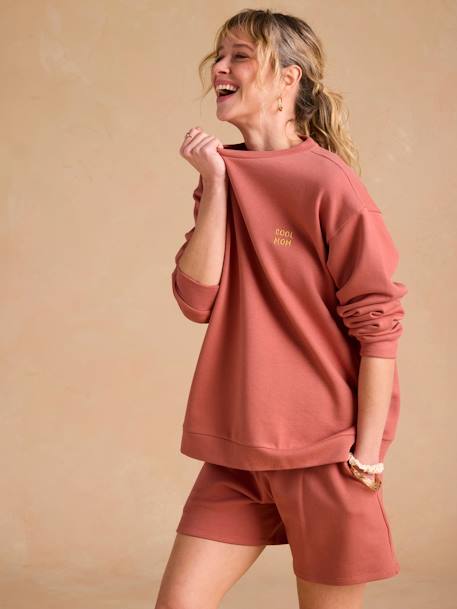 Cool Mom' Sweatshirt & Fleece Shorts Set for Maternity terracotta - vertbaudet enfant 