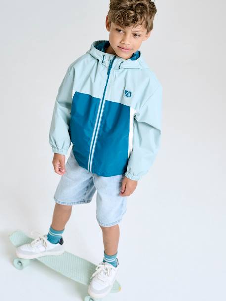 Blouson garçon coupe-vent colorblock bleu moyen+kaki+vert d'eau - vertbaudet enfant 