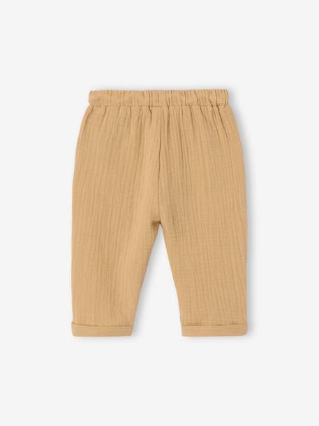 Cotton Gauze Trousers for Babies cappuccino+fir green - vertbaudet enfant 