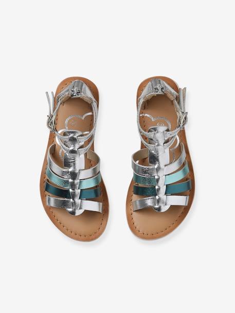Leather Gladiator Sandals for Children, Designed for Autonomy silver - vertbaudet enfant 